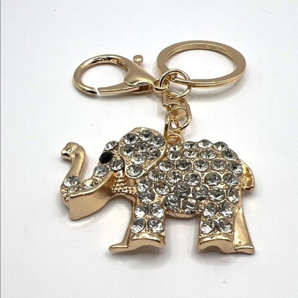 Gold Elephant Purse Charm Key Holder with Crystals